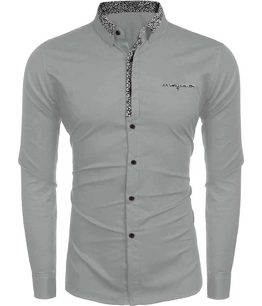 WEBRIC Cotton Blend Regular Fit Printed Full Sleeves Men's Casual Shirt - Light Grey ( Pack of 1 )