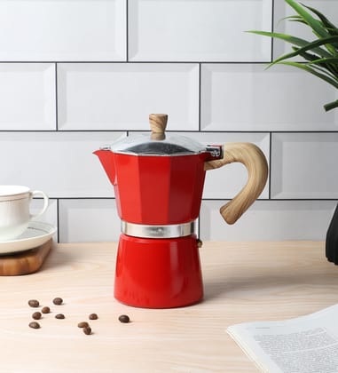 NATURALLYOURS ALUMINIUMWARES - MOKA POT COFFEE MAKER 300 ML (RED)
