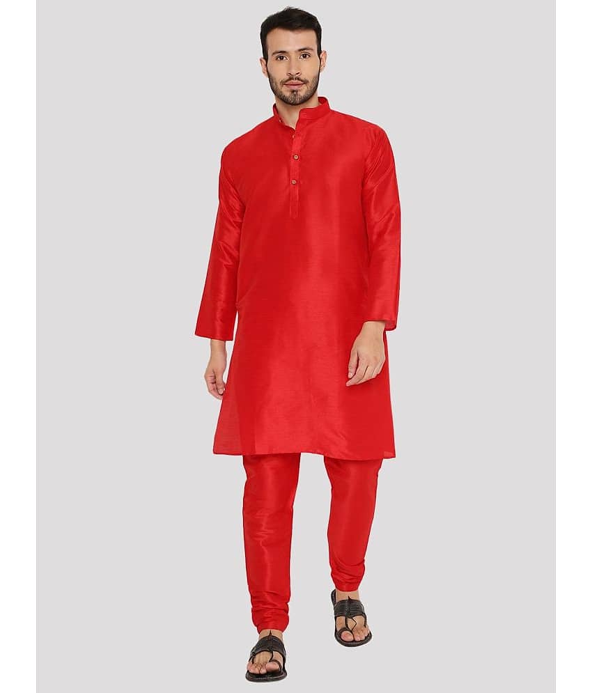 Maharaja - Red Silk Regular Fit Men's Kurta Pyjama Set ( Pack of 1 )