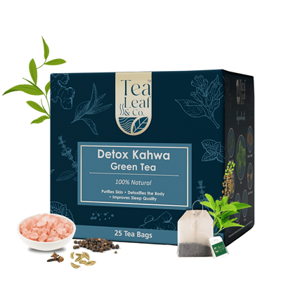 Detox Kahwa & Turmeric Tulsi Green Tea Combo Pack Improves Digestion & Immunity 25 Tea Bags Each Pack of 1