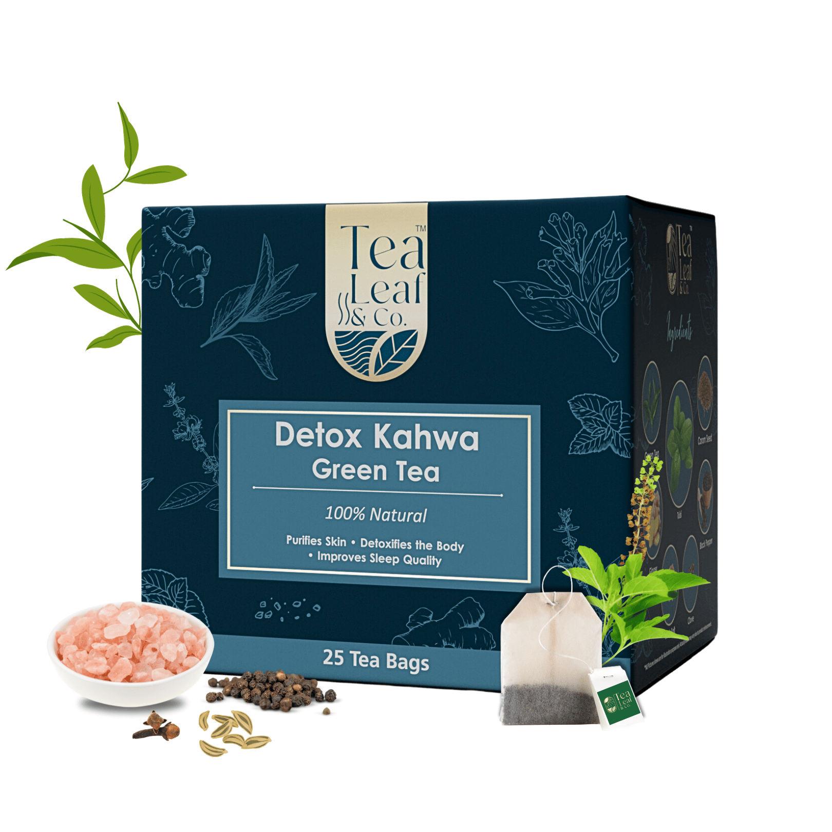 Detox Kahwa & Turmeric Tulsi Green Tea Combo Pack Improves Digestion & Immunity 25 Tea Bags Each Pack of 1