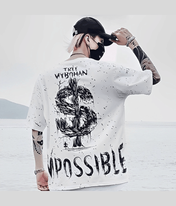 BUKKL Men Cotton Oversized Fit Printed T-Shirt ( White )