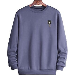 Fashlook Solid Round Neck Wool Blend Casual Grey Full Sleeve T-Shirt For Mens