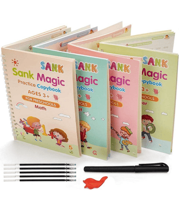 Magic Practice Copy Book for Pre-School Kids, Re-Usable Drawing, Alphabet, Numbers and Math Exercise Notebook, English Magic Book for Children (4 x Books,5 x Refill,1 x Pen,1 x Grip)