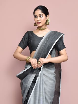 Grey Linen cotton plain Saree