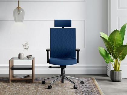 Prime High Back Knitted Fabric Ergonomic Office Chair (Prussian Blue) (1-Year Warranty, Adjustable Armrest)