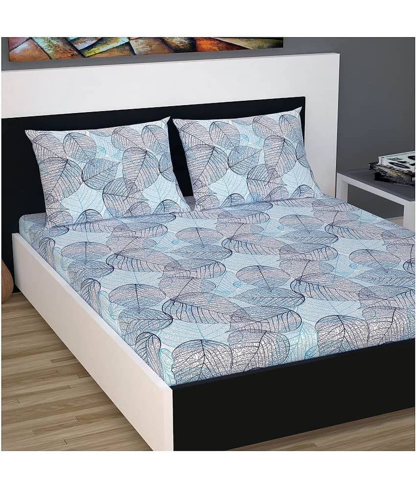 DIVINE CASA Cotton Double Bedsheet ( Blue )