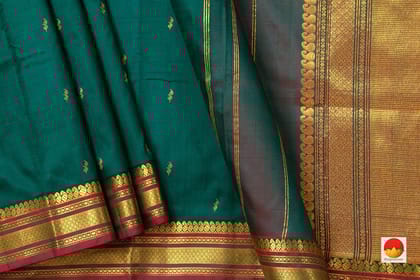 Green Kanchipuram Silk Saree With Maroon Border Handwoven Pure Silk Pure Zari For Office Wear PV ABI 1218