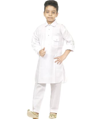 hrr Boys Cotton Blend White Kurta Pyjama Set ( Pack of 1 )