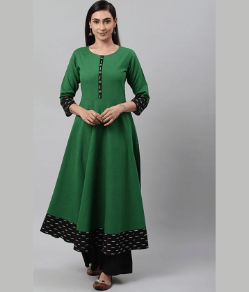 Yash Gallery - Green Cotton Women's Flared Kurti ( Pack of 1 )