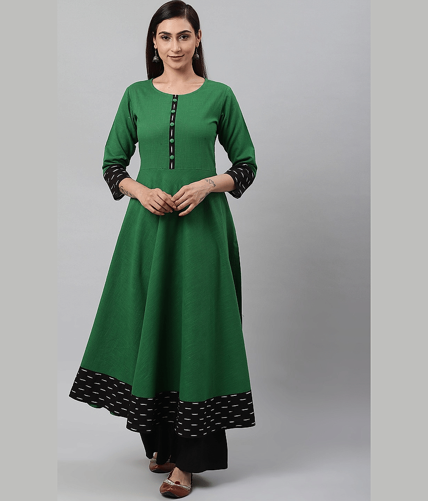 Yash Gallery - Green Cotton Women's Flared Kurti ( Pack of 1 )