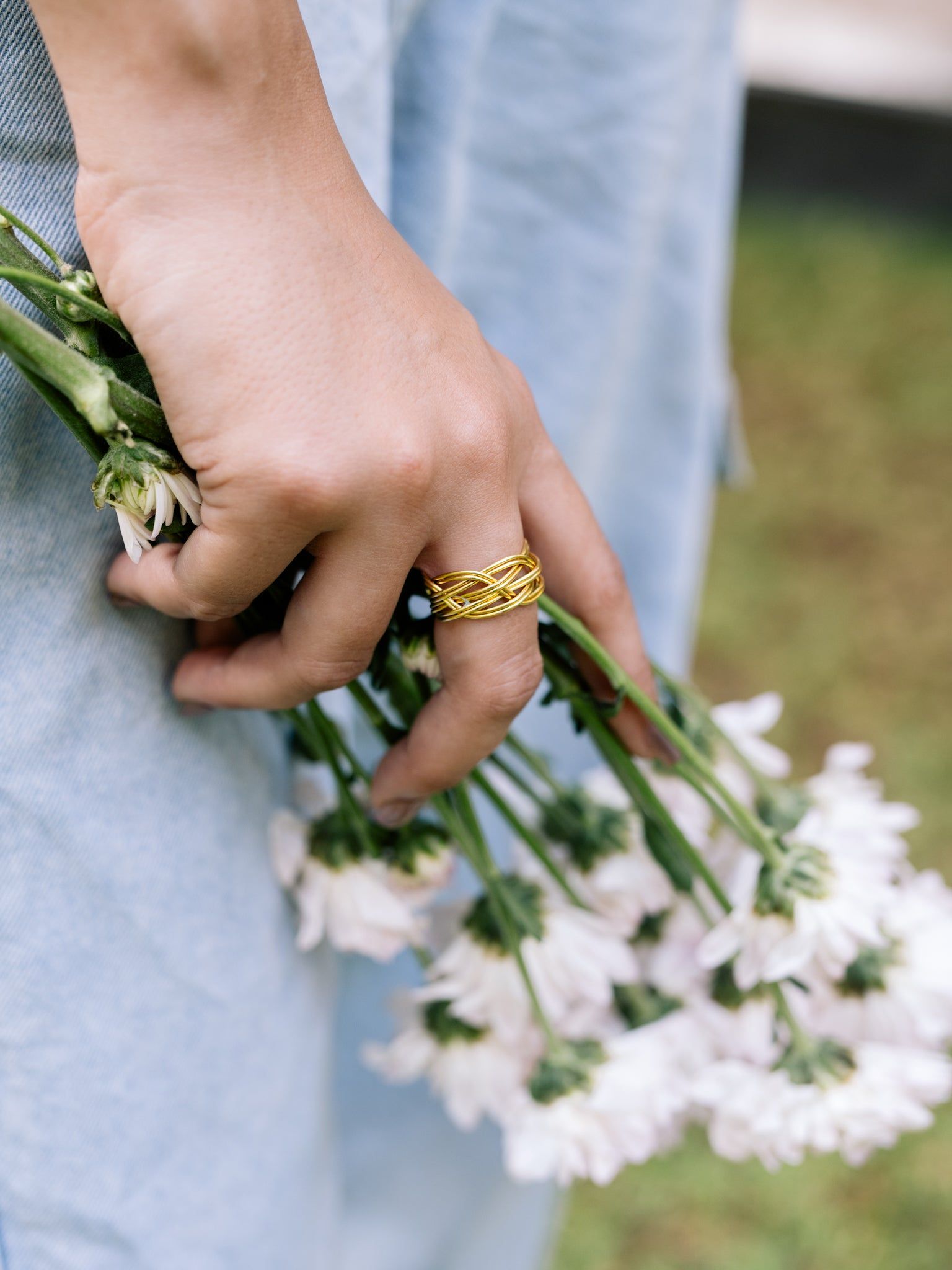 Braided Statement Adjustable Brass Ring (Anti Tarnish)