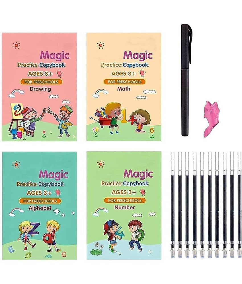 FSN-MAGIC PRACTICE COPYBOOK Number Tracing Book for Preschoolers with Pen, Magic Calligraphy Copybook Set ( 4 BOOKS + 10 REFILL)