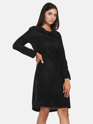 Velvet Cowl Dress - Black-Standard Size / XS