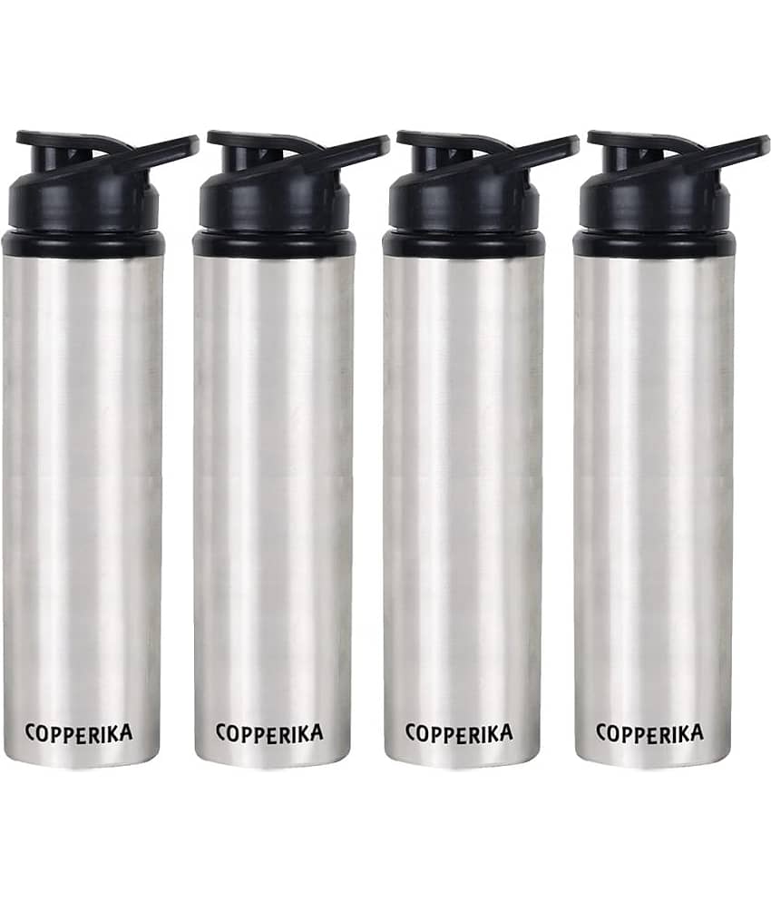 Copperika Prime Stainless Steel Water Bottle For Kids & Home Silver Fridge Water Bottle 1000ml mL ( Set of 4 )