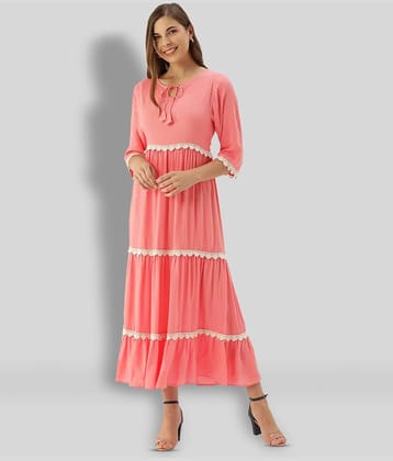 The Dry State Women Rayon Solid Fit & Flare Dress ( Pink )