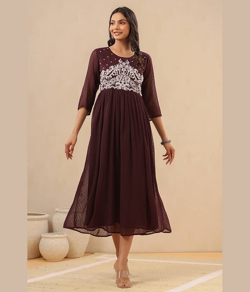 Juniper Women Cotton Blend Printed Fit & Flare Dress ( Purple )