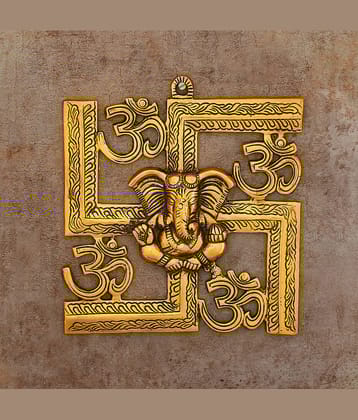 eCraftIndia Gold Lord Ganesha On Om Swastik Metal Golden Wall Hanging
