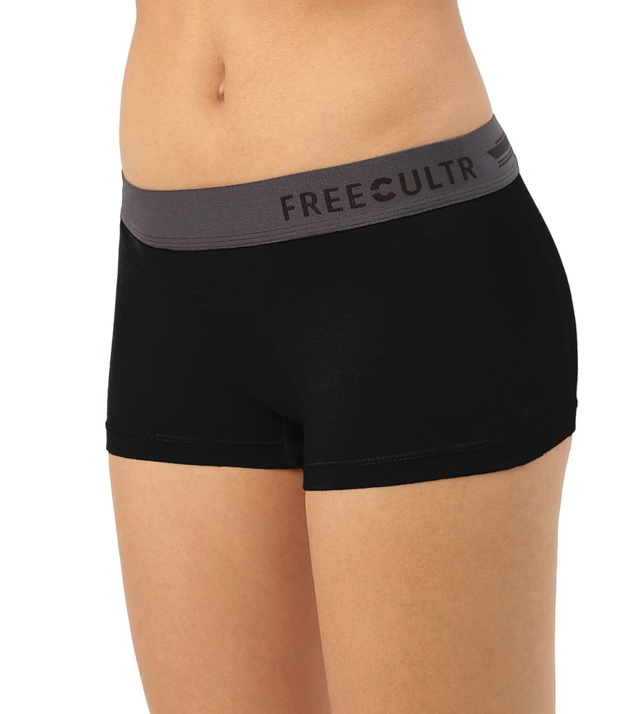 Freecultr Women's Underwear Antibacterial Micromodal Airsoft | Boy Short - Non-Itch, No Chafing, Sweat-Proof Comfort Pack of 1-Pot Black