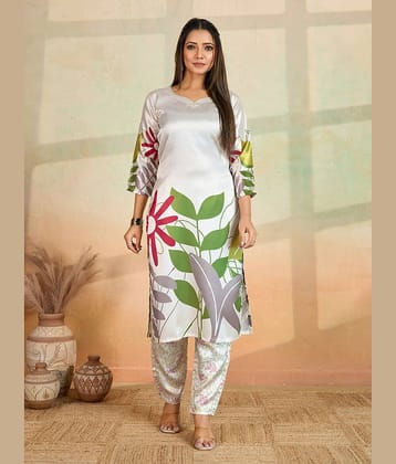 Women Basket Women Rayon Printed Straight Kurti With Pants ( Cream )