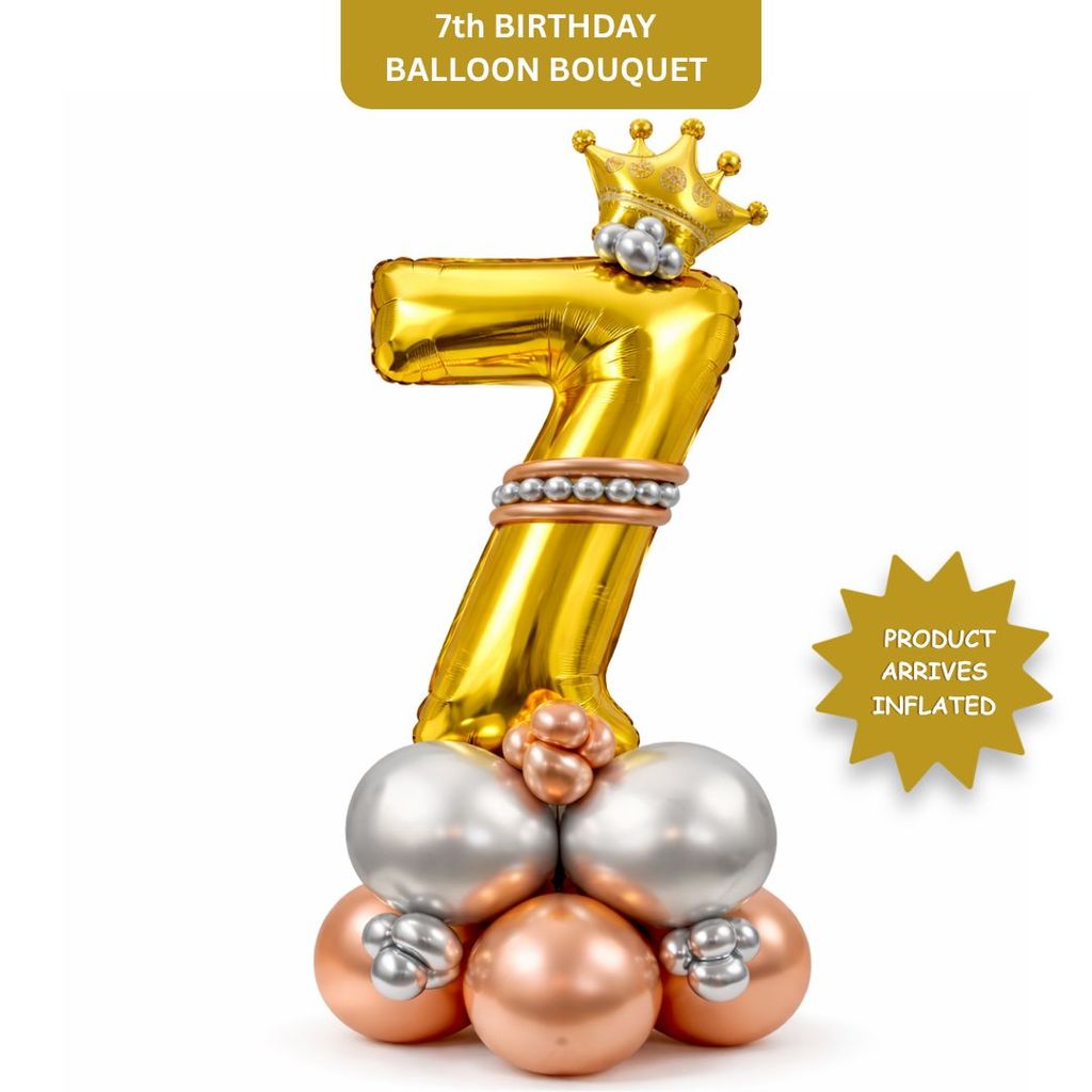Royal Number 7 Large Golden Balloon Bouquet Arrangement with Small Crown & Silver, Rosegold Latex Balloons - Party and Festive Needs | Buy online on ZillyBuy