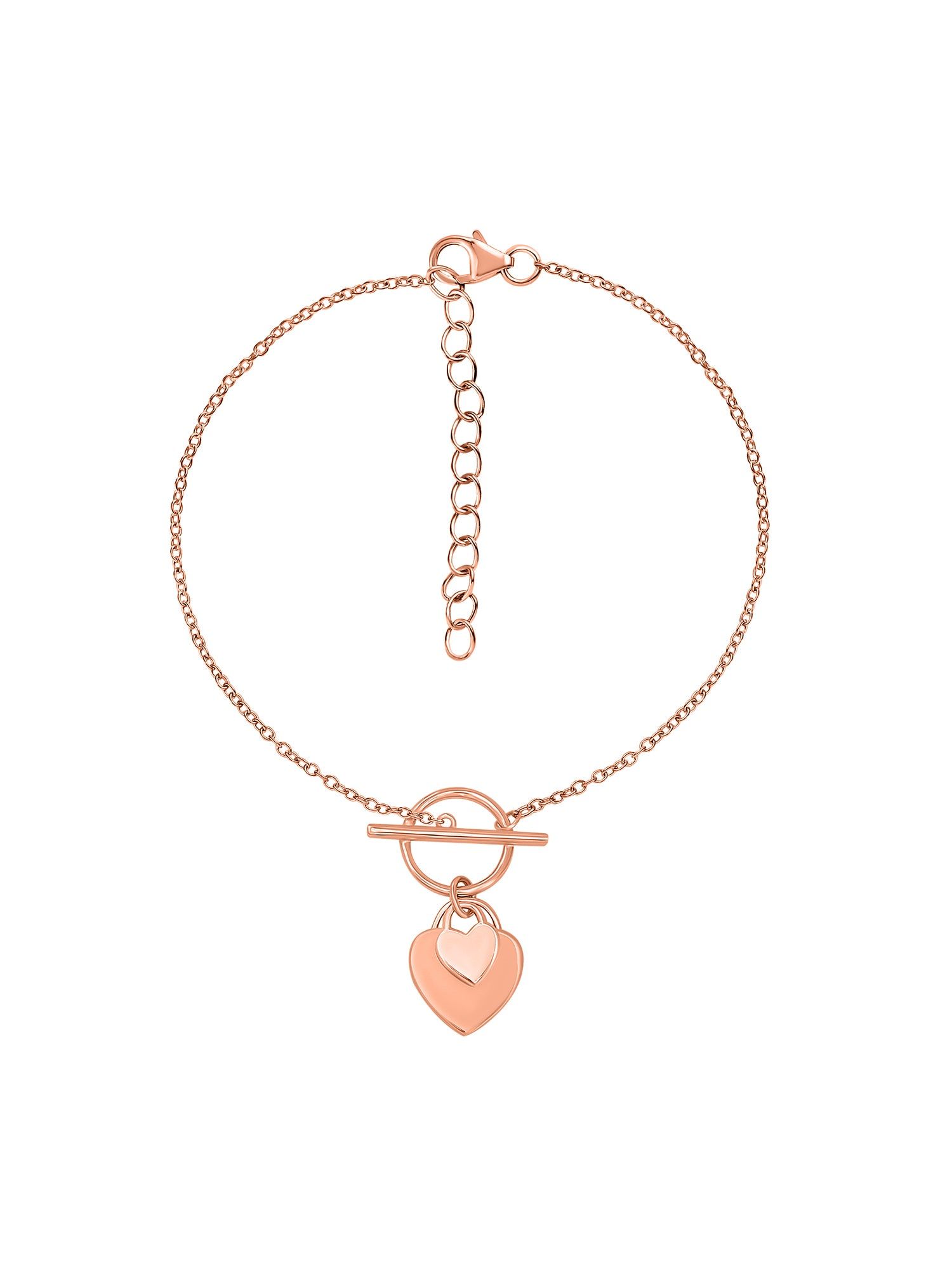 Rose Gold Heart Charm Toggle Bracelet