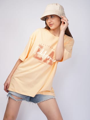 California LA Women Oversized T-Shirt-Peach Buzz / XS
