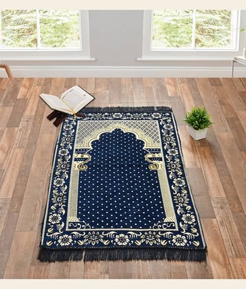 FURNISHING HUT Blue Single Regular Velvet Prayer Mat ( 106 X 68 cm )