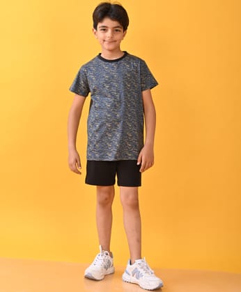 BLACK MELANGE SPORTY BLACK STRIPED SHORTS SET -BLACK-0-6 MONTHS / 2N / GREY