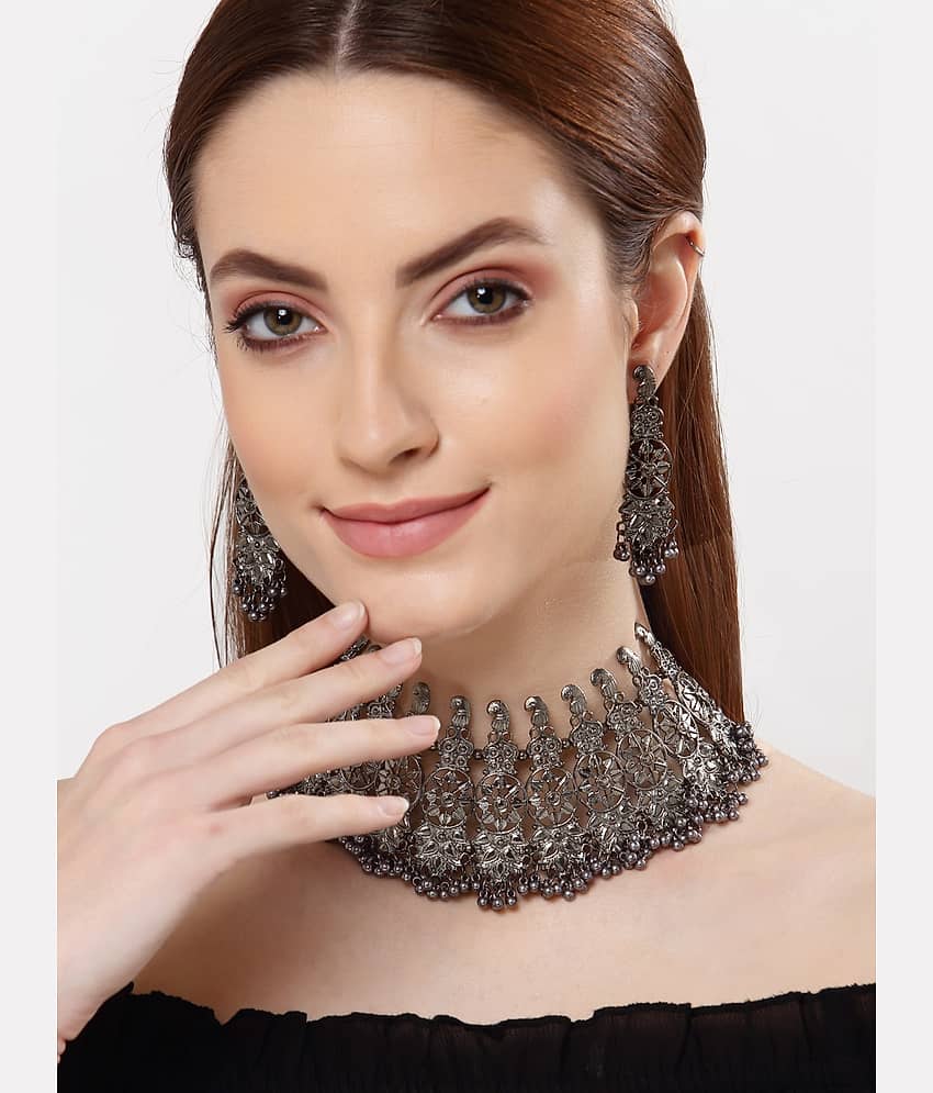 PUJVI Alloy Silver Contemporary/Fashion Necklaces Set Choker