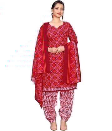 Rajnandini Women Cotton Blend Printed Straight Kurti With Patiala Salwar ( Maroon )