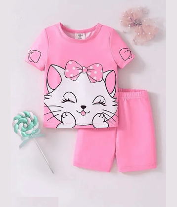 VELION Pack of 1 Girls Cotton Blend Top With Shorts ( Pink )