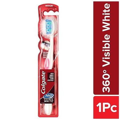Colgate 360 Degree Visible White Medium Bristle Toothbrush, 1 Pc