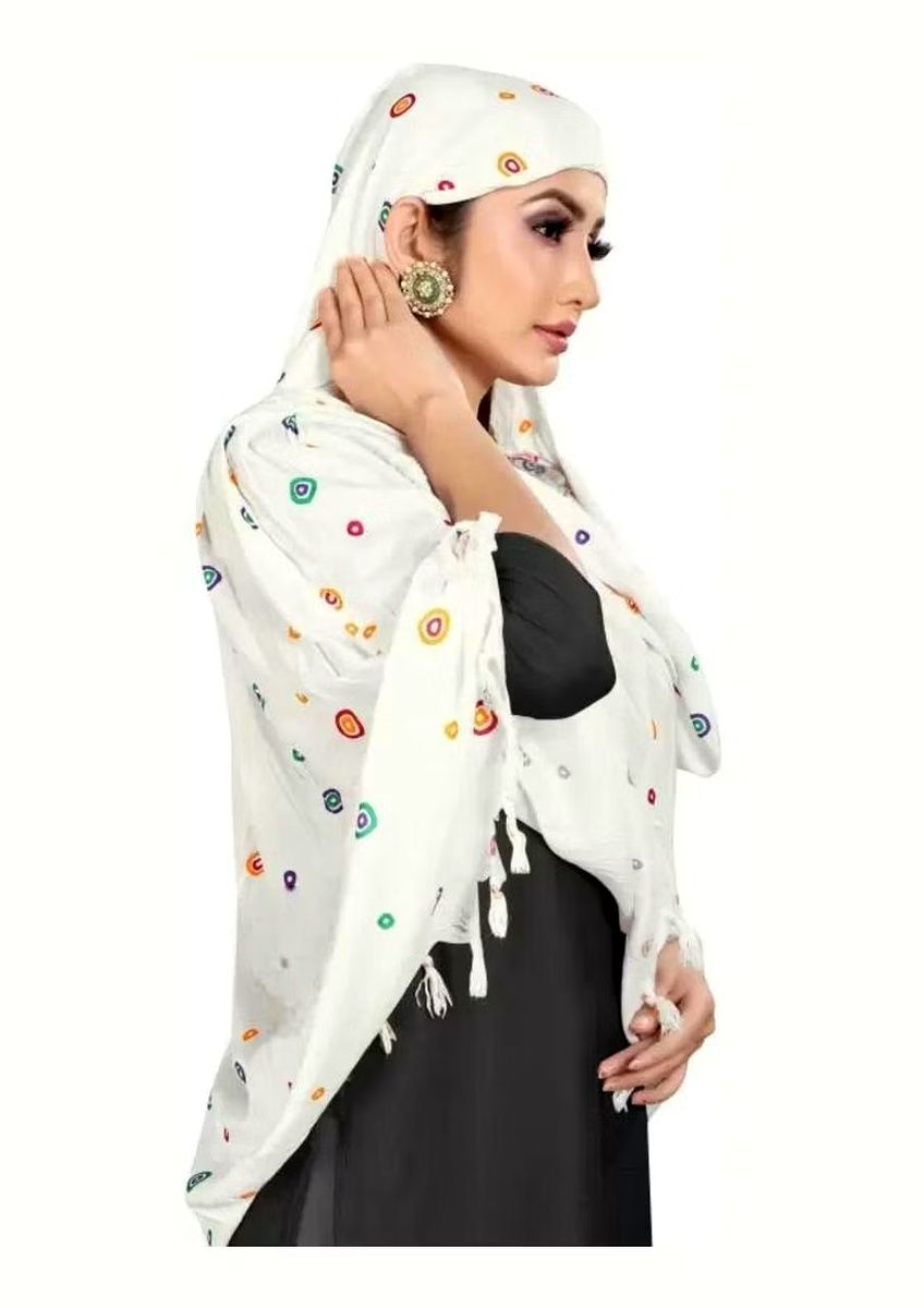 Shiv Textiles Ladies Summer Fashion Scarf Pure Cotton White Printed Design Soft Breathable Neck Wrap Headscarf Lightweight Sun Protection Stole Daily Wear