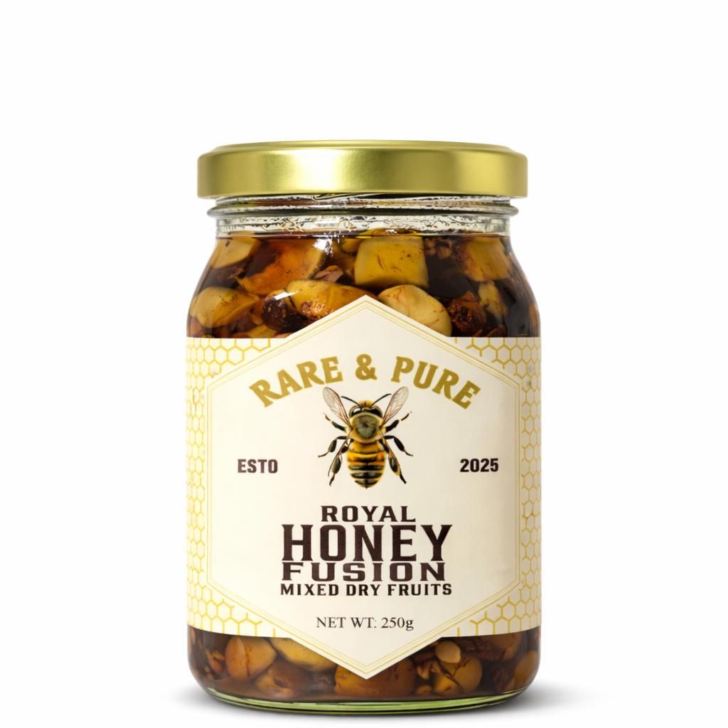 Ahil Outlets Royal Fusion Wild Multifloral Honey Mixed Dry Fruits Honey Soaked Nuts and Seeds Natural Energy Booster No Added Sugar No Preservatives Healthy Mix 250 G