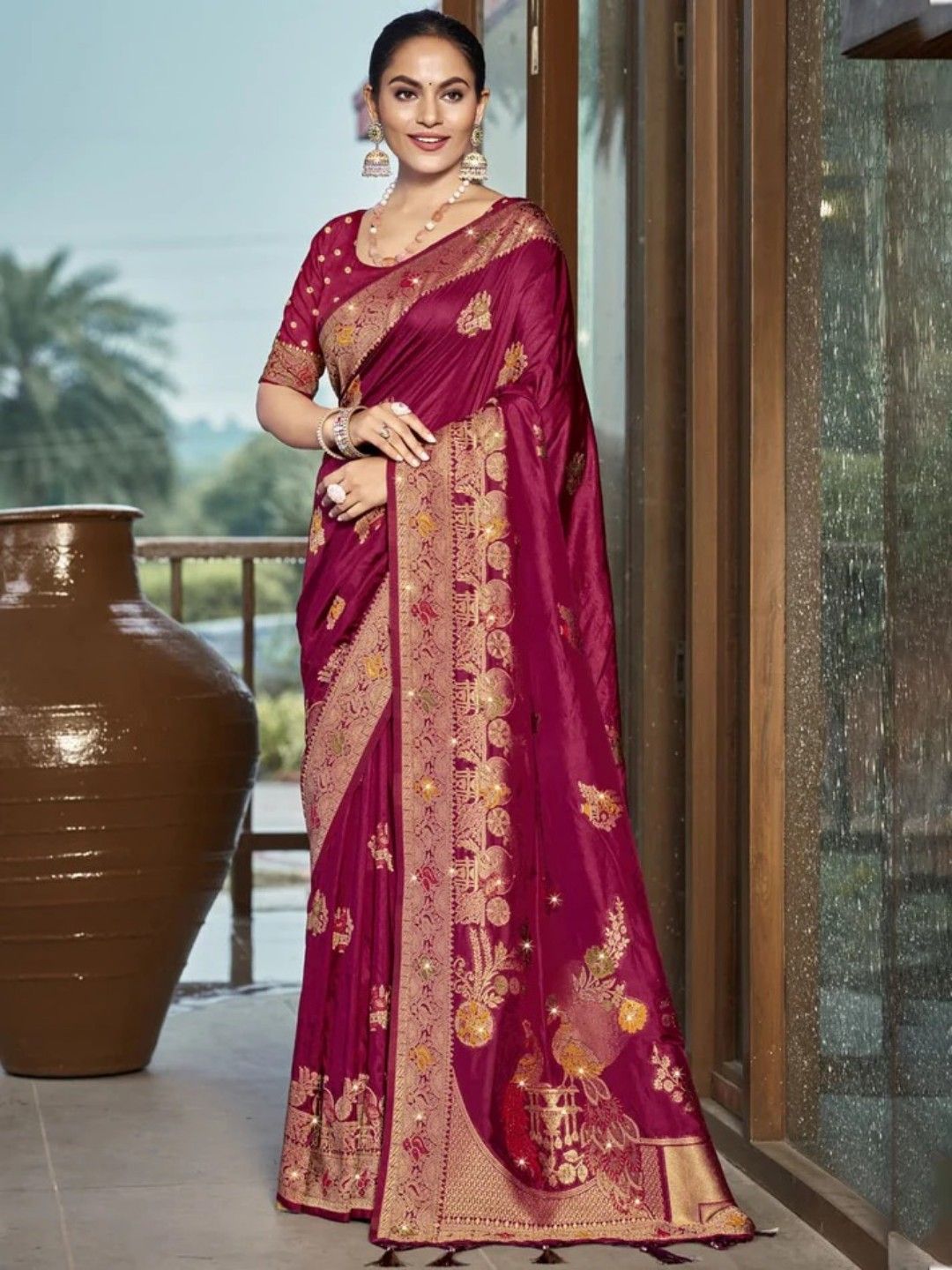 Magenta Pink Silk Saree