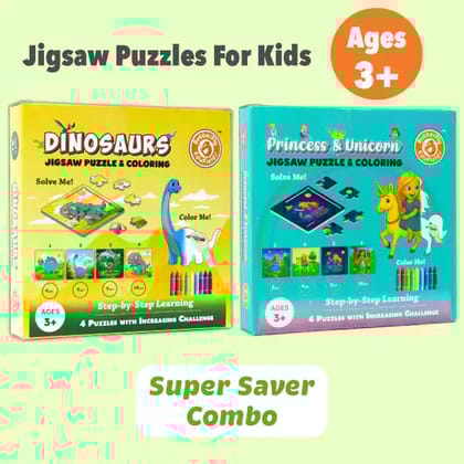 Butterfly Edufields Jigsaw Puzzle Combo – 8-in-1 Dinosaurs, Princess & Unicorn puzzle Set for Kids (Ages 3–7)