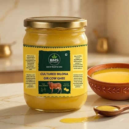 BMS Naturals Cultured Bilona Gir Cow Ghee - 500 mL - One glass jar