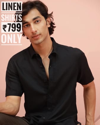 PREMIUM LINEN SHIRT HALF - BLACK-XL-44
