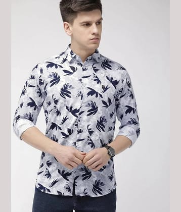 The Indian Garage Co Men White & Navy Blue Slim Fit Printed Casual Shirt - None