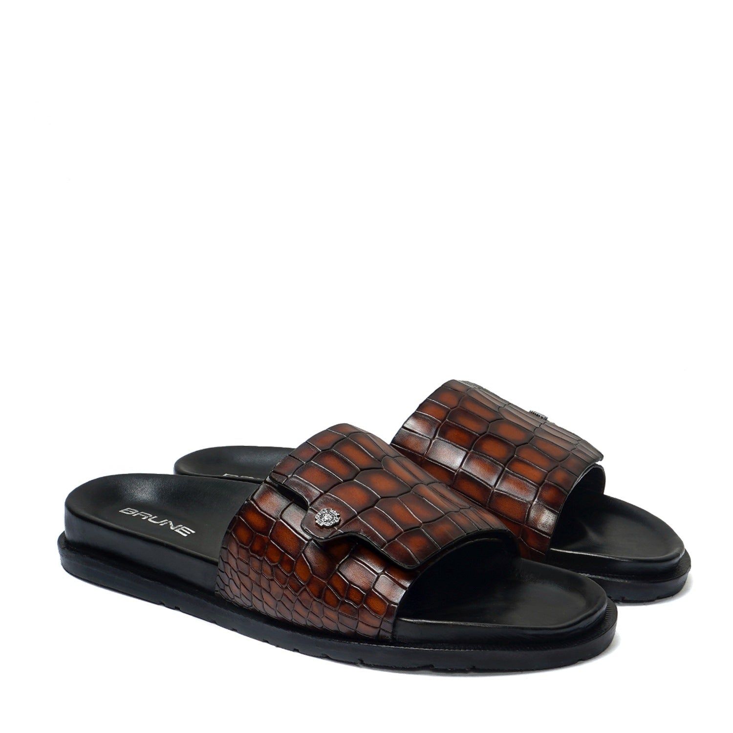 Adjustable Strap Flip-Flop Slipper in Tan Leather-40/6