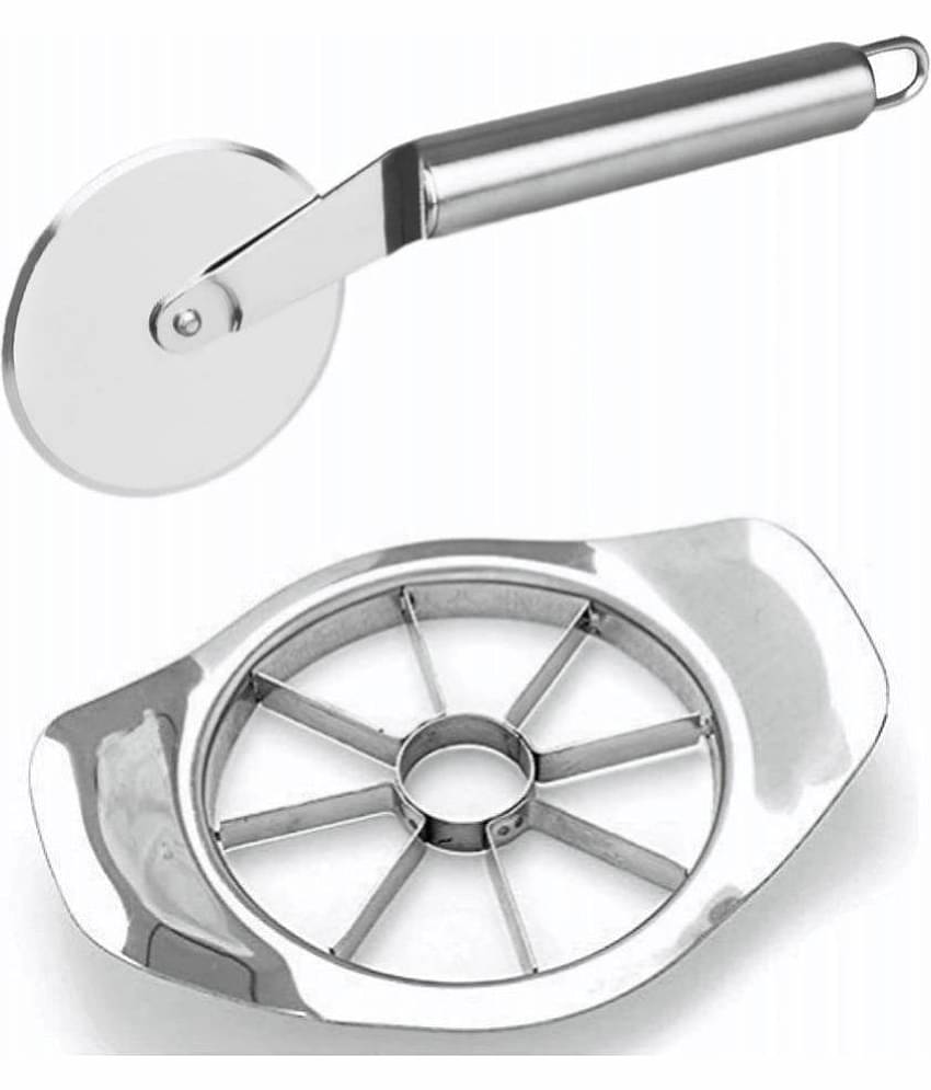 Tapixaa - Silver Stainless Steel Combo Of Apple Cutter & Pizza Cutter ( Set of 1 )