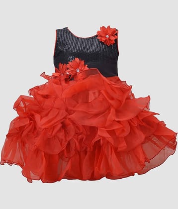 9stiches - Red & Black Cotton Girls Frock ( Pack of 1 )