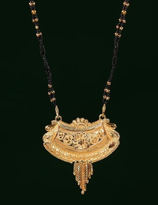 Classic Gold-Tone Mangalsutra | Black Bead Double Chain & Detailed Pendant