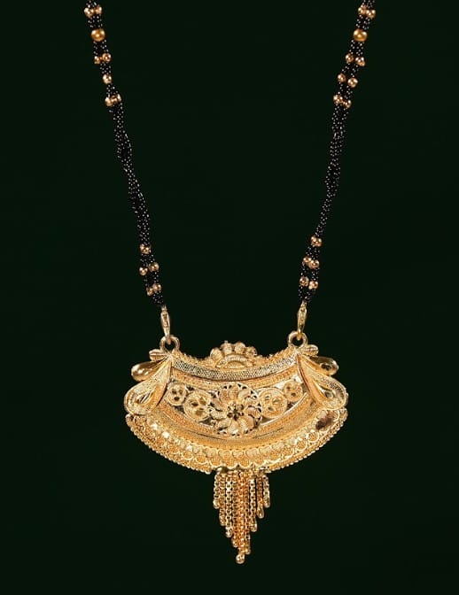 Classic Gold-Tone Mangalsutra | Black Bead Double Chain & Detailed Pendant