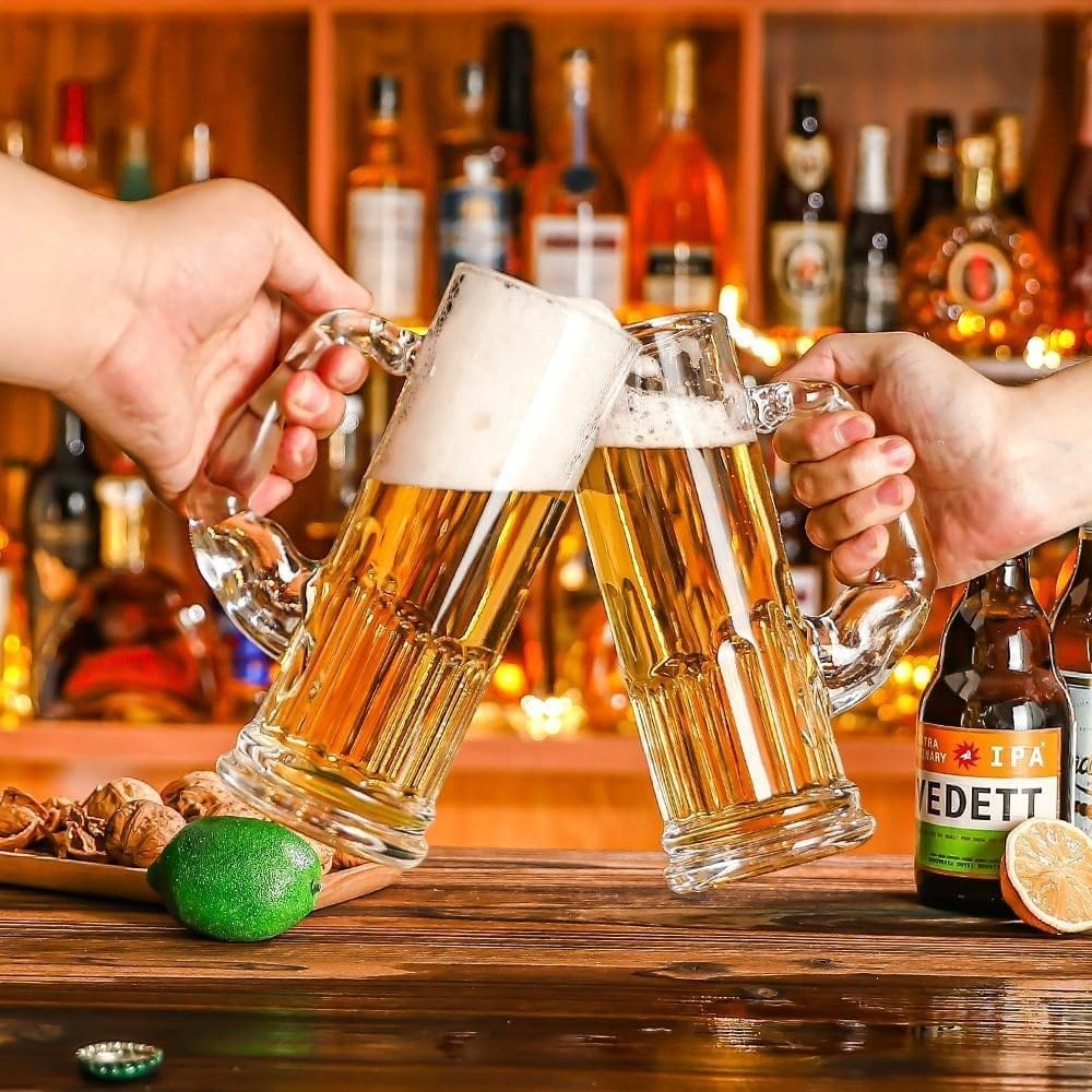 Drinking Glass Muscle Shape Beer Mug with Handle | Freezer Bear Mug for Beer, Milk, Juice, Bar, Beverages (650 ml)