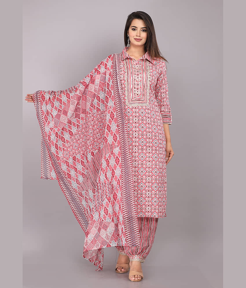 HIGHLIGHT FASHION EXPORT - Brown Straight Cotton Women's Stitched Salwar Suit ( Pack of 1 )