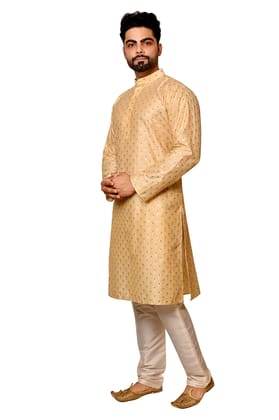 Printed Silk Kurta Set For Men (Color - Beige, Size - 36) by G P International
