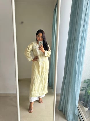 Cotton Chikankari Kurti -  Pista Green-Pista Green / cotton / S
