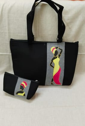 African Painting Handbag Black